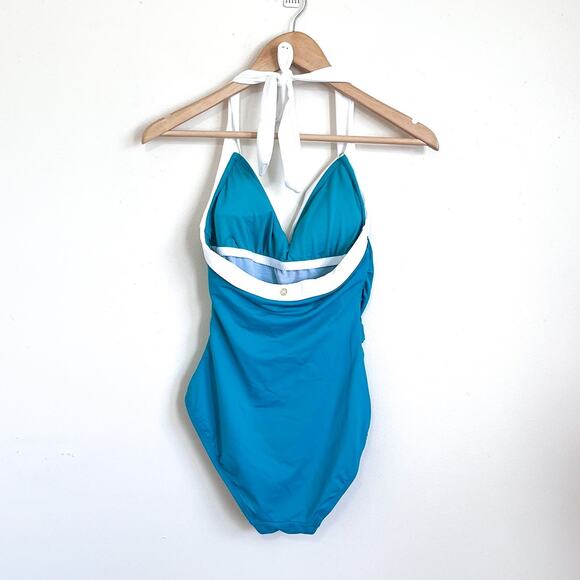 Lauren Ralph Lauren Halter One Piece Swimsuit Bathing Suit Size 10 Green Beach - Picture 2 of 8
